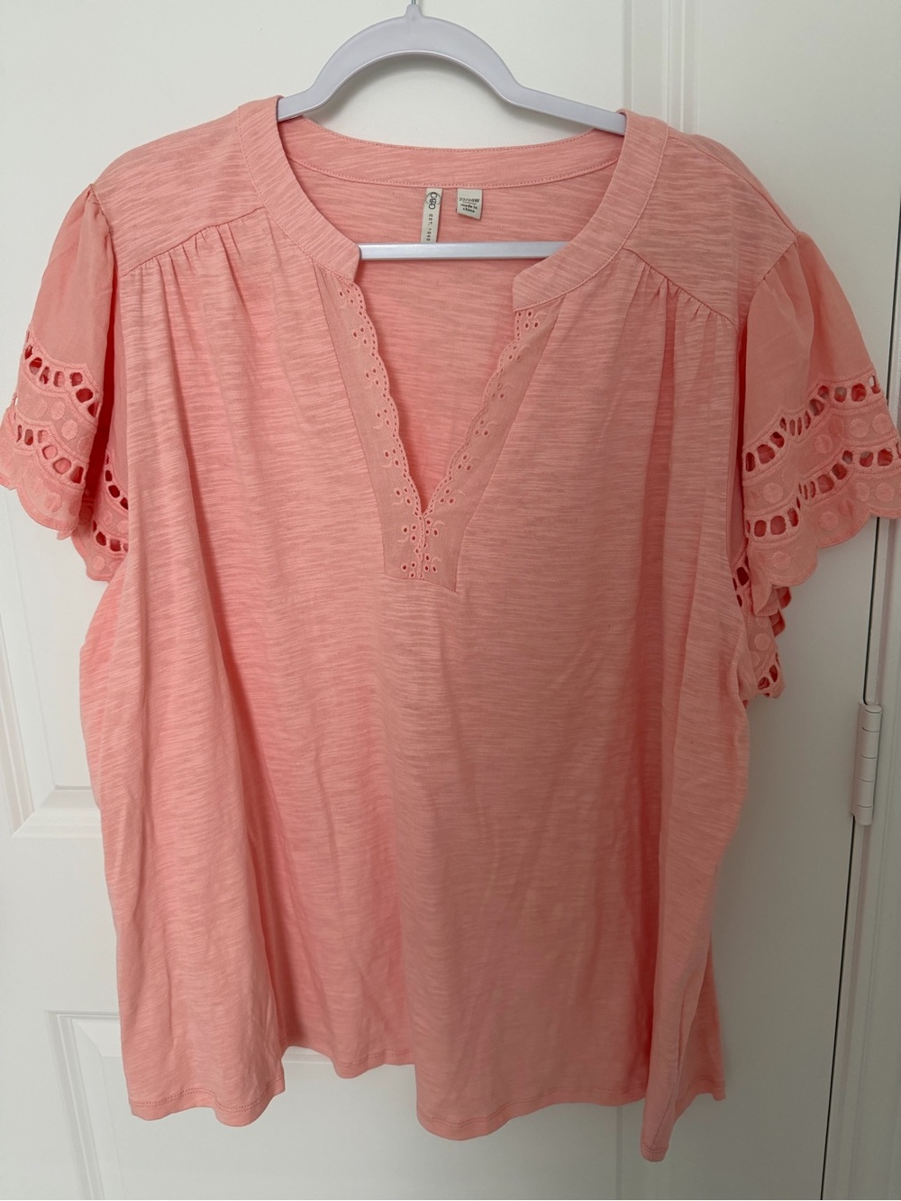 Cato Peach Eyelet Sleeve Tunic Top